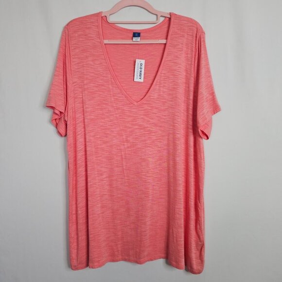 NWT Women's OLD NAVY V-Neck T-Shirt Top HEATHER PINK size L Tall Luxe Casual - Picture 2 of 7